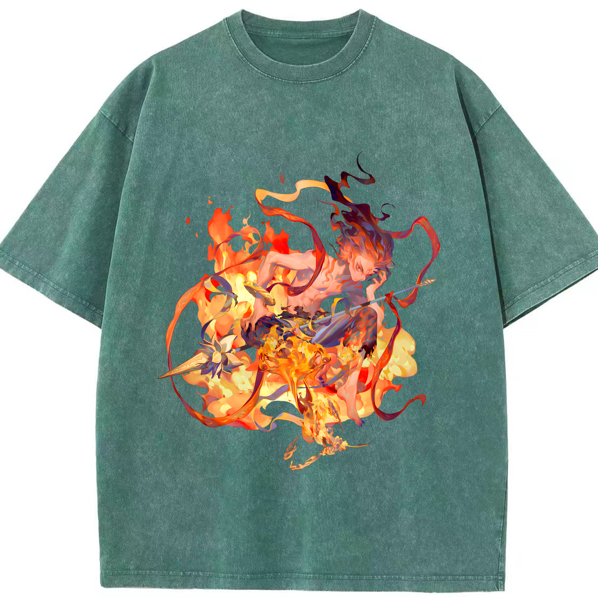 （画像用） Ne Zha 2 ナタ 魔童の大暴れ 綿100% ヴィンテージ風 半袖Tシャツ（フロントプリント）
